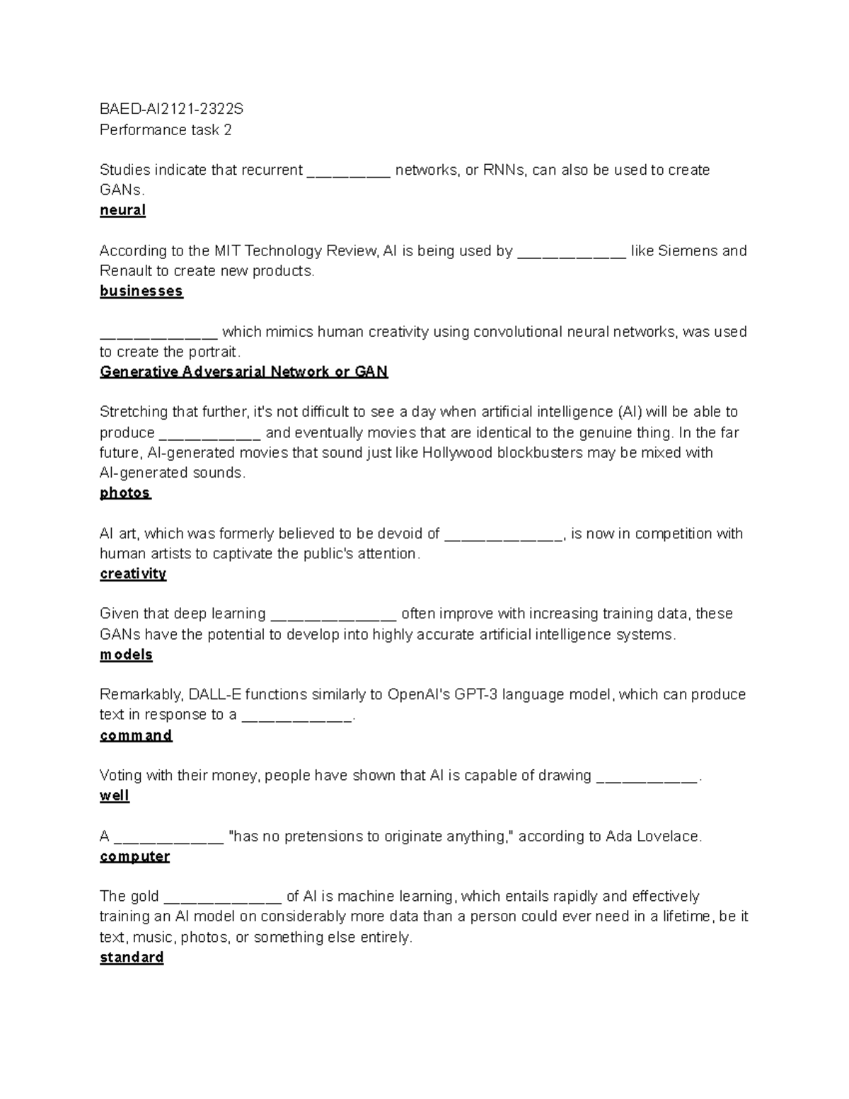 BAED-AI2121-2322S-Performance Task 2 4th quarter grade 12 - BAED-AI2121 ...