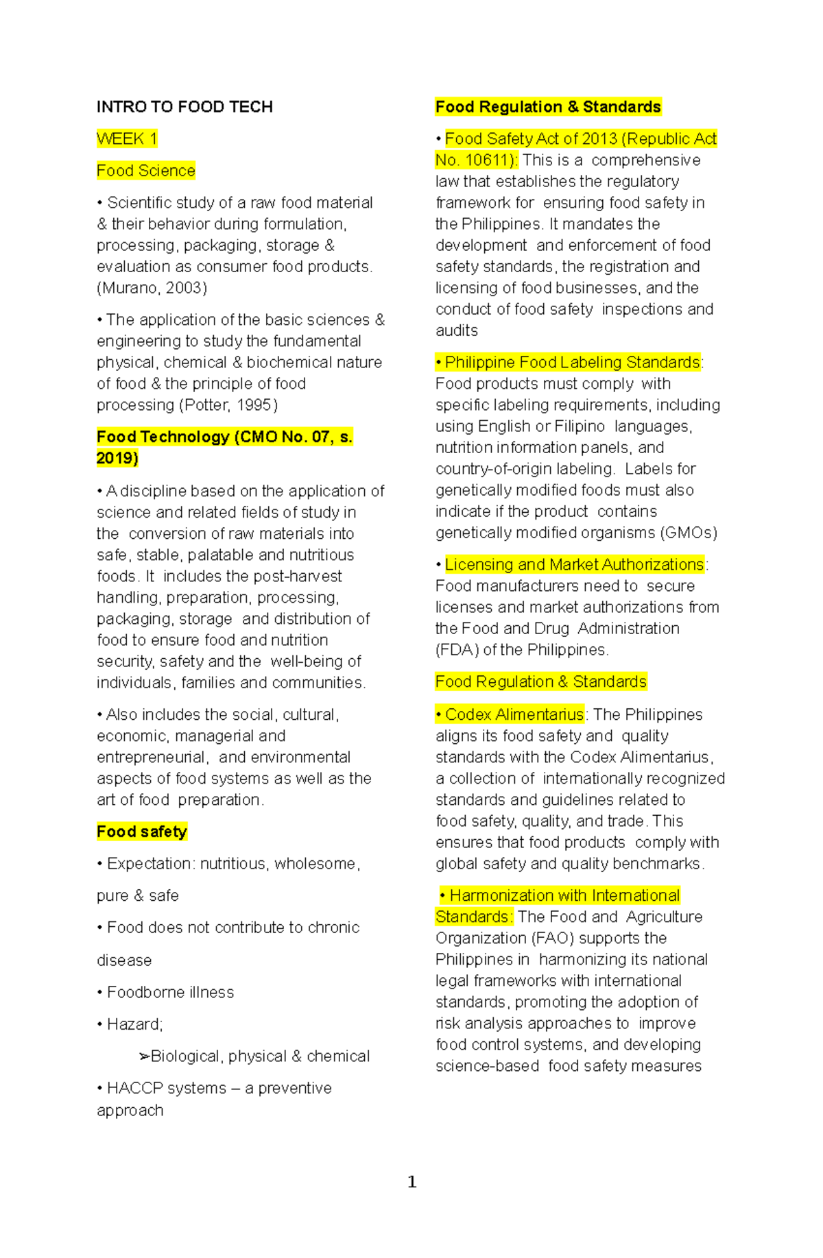 Intro TO FOOD TECH revieweeerrrrrrrr - INTRO TO FOOD TECH WEEK 1 Food ...