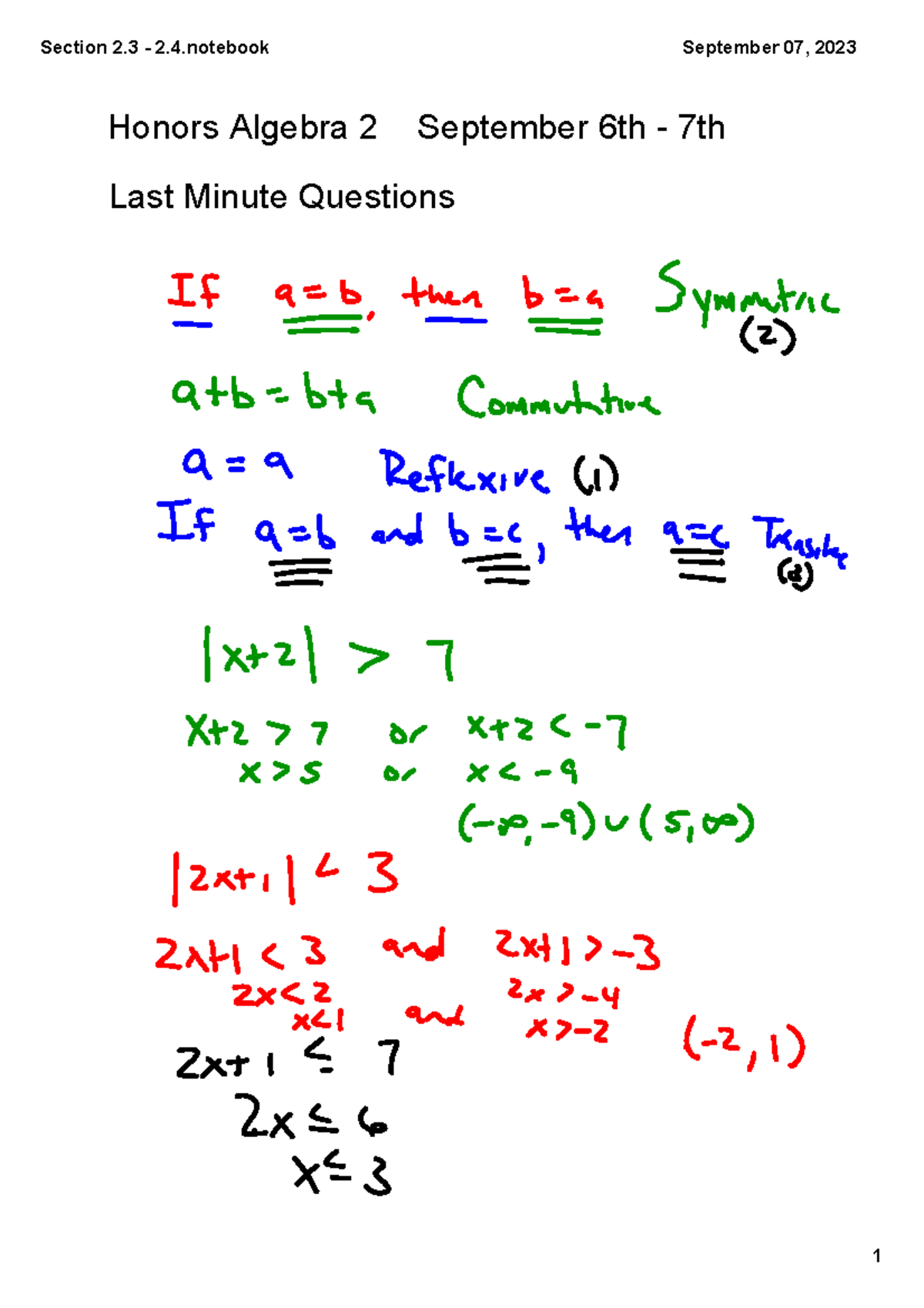 Section+2 - Unit 1 of Algebra 2 Honors at Langley High School FCPS ...