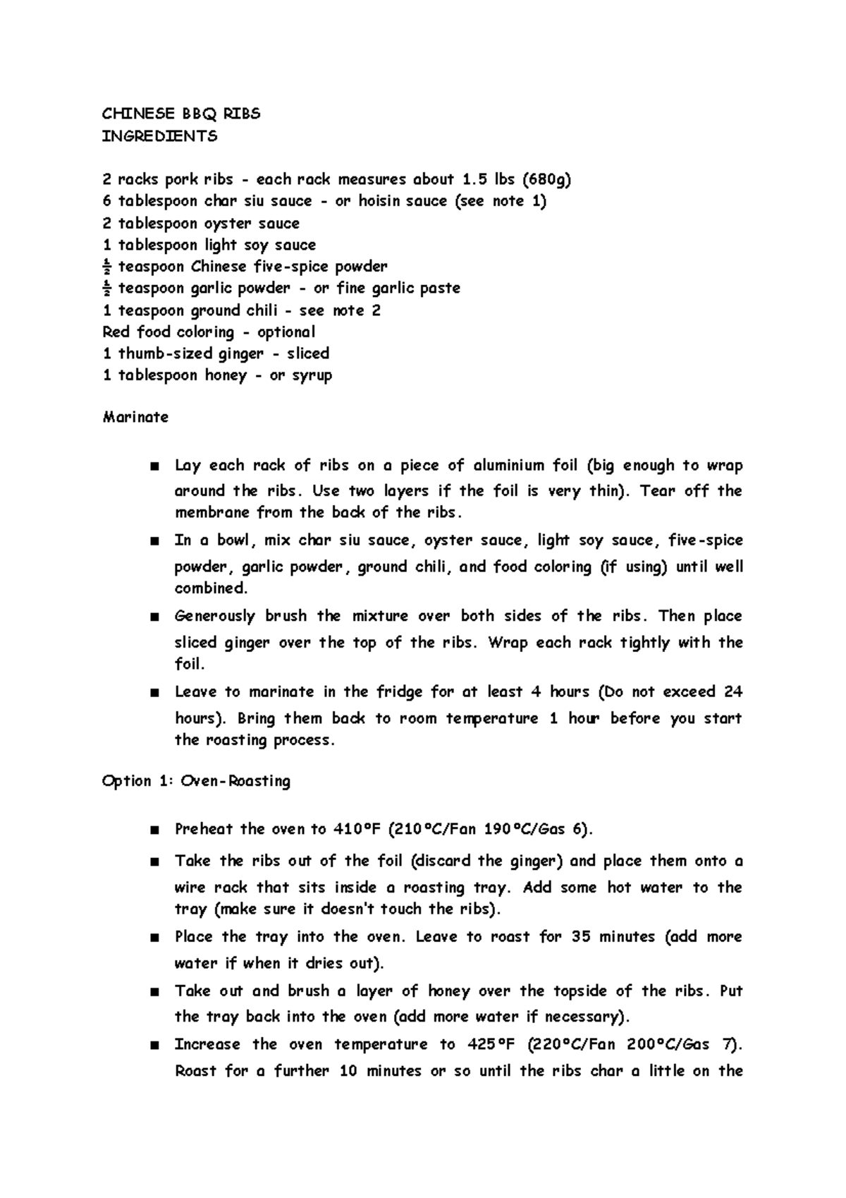Some Asian Cuisines CHINESE BBQ RIBS INGREDIENTS 2 racks pork ribs