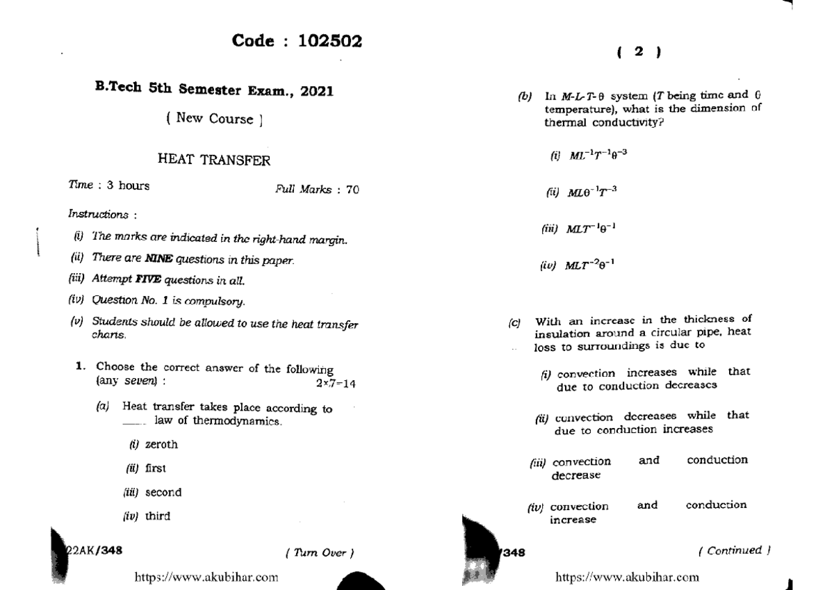 Btech 5 Sem Heat Transfer 102 502 2021 Mechanical Engineering Studocu