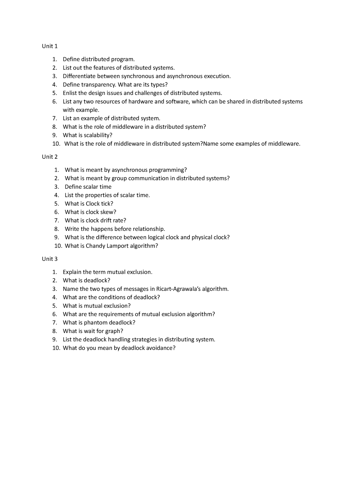 important two marks distributed computing - Unit 1 1. Define ...