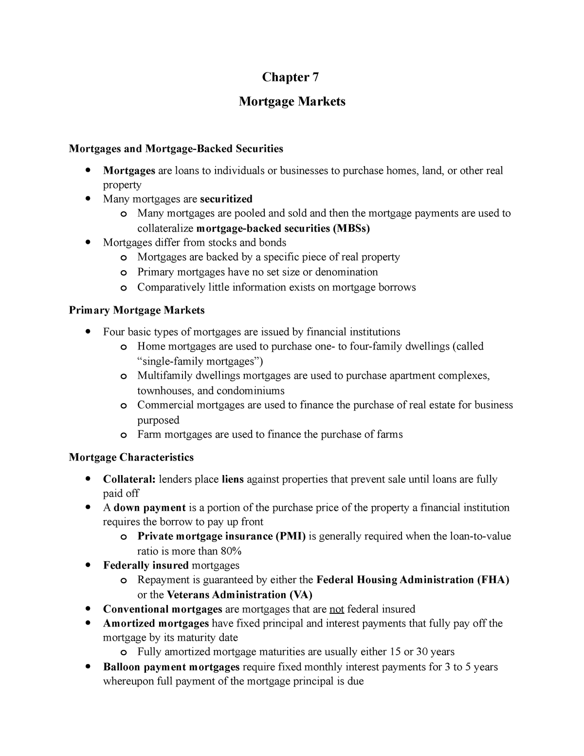 Ch 7 Mortgage Markets Lecture Notes 11 Chapter 7 Mortgage Markets