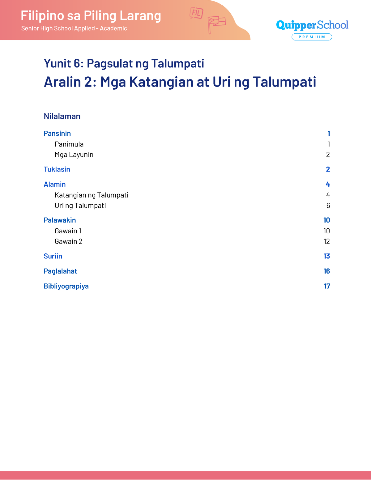 SG FPL-11 12-Q1-0602 Mga-Katangian-at-Uri-ng-Talumpati - Yunit 6 ...