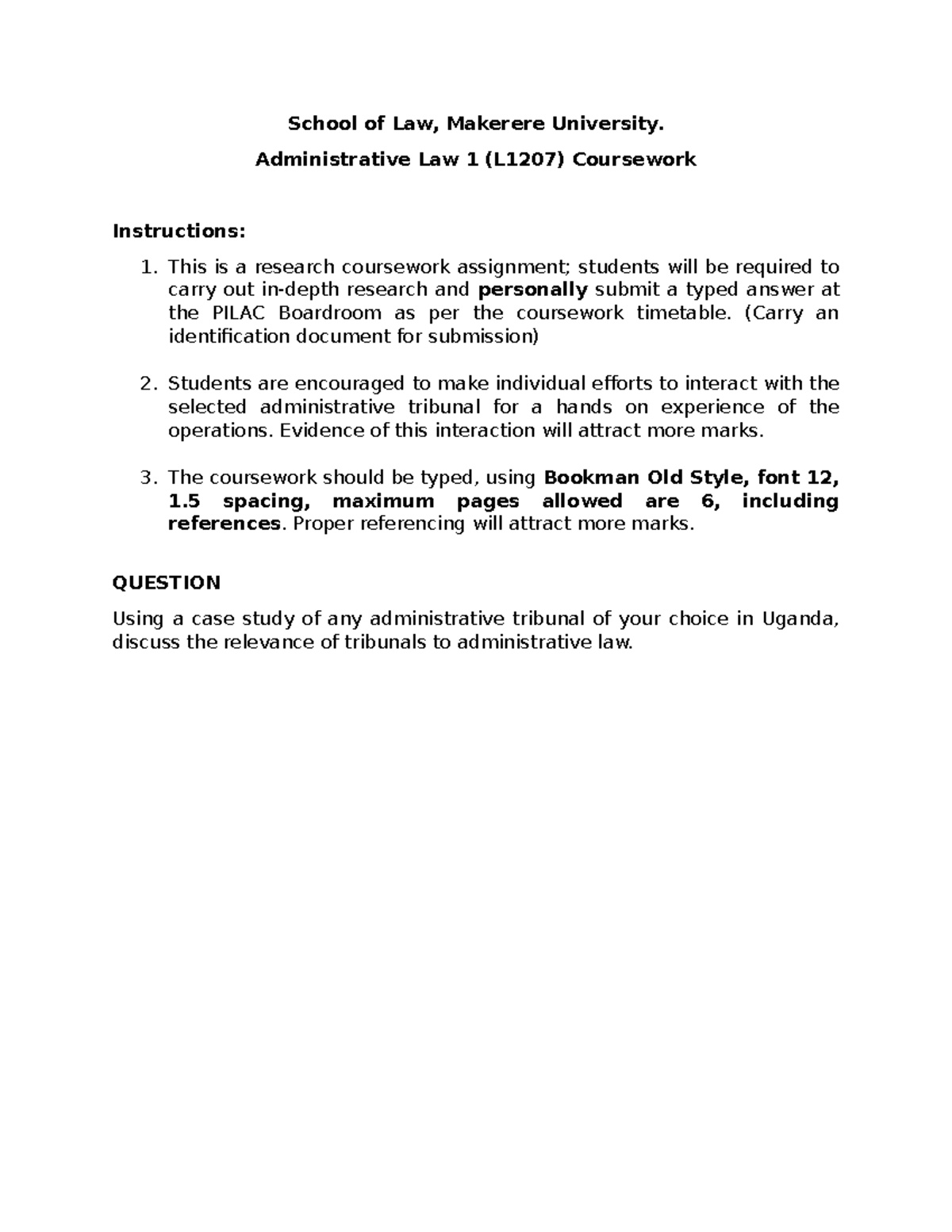 2022 admn law 1 coursework question - School of Law, Makerere ...