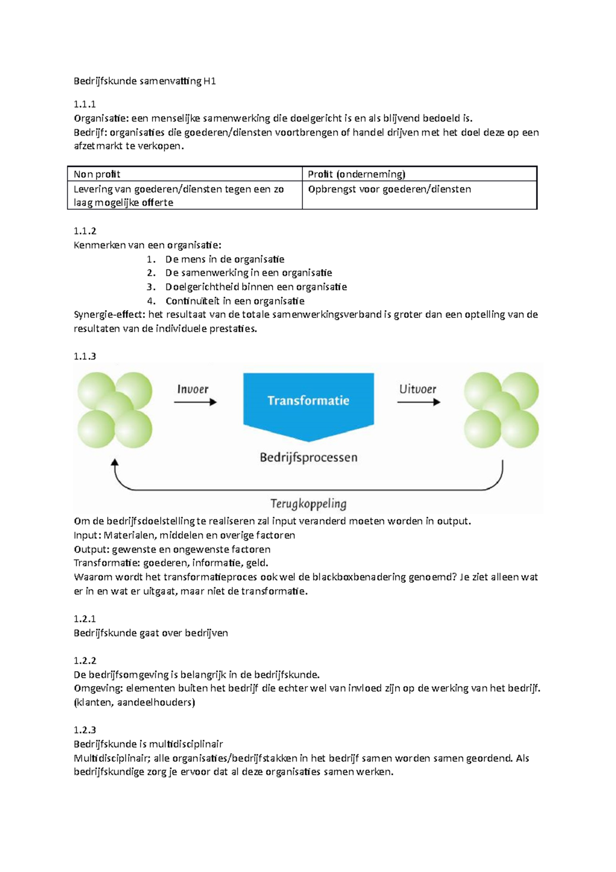 Samenvatting H1 Bedrijfskunde Fontys Jaar 1 Bedrijfskunde 2019/2020 ...