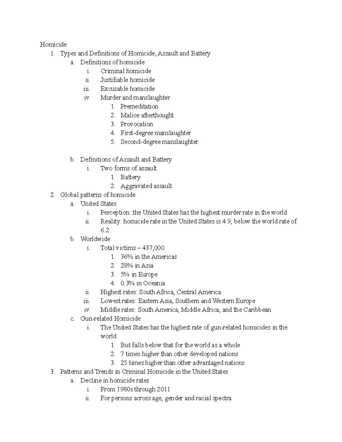 Chapter 4 - class notes - Homicide 1. Types and Definitions of Homicide ...