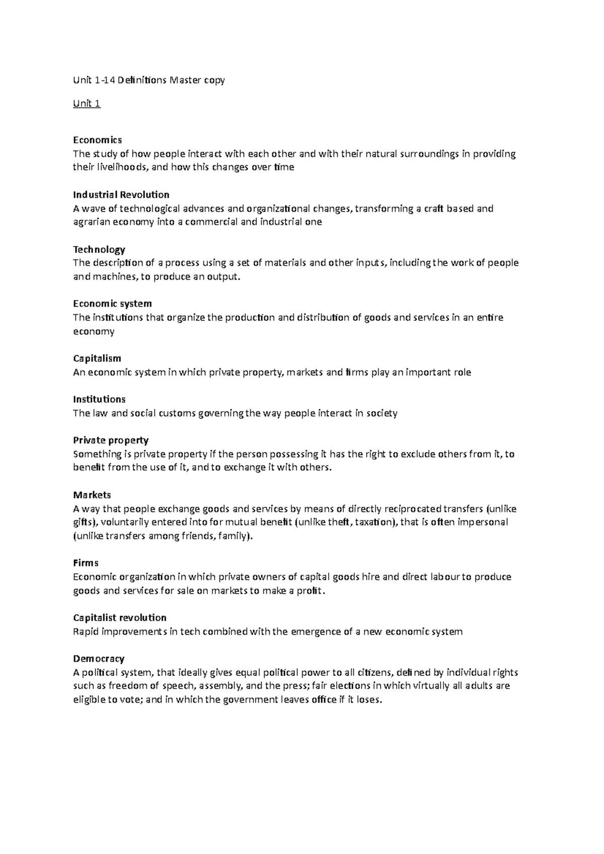 Unit 1-14 mastercopy of definitions - Unit 1-14 Definitions Master copy ...