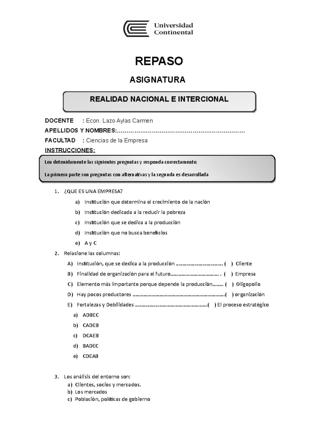 Repaso PARA EL Parcial Evaluación Parcial Realidad Nacional - B ...