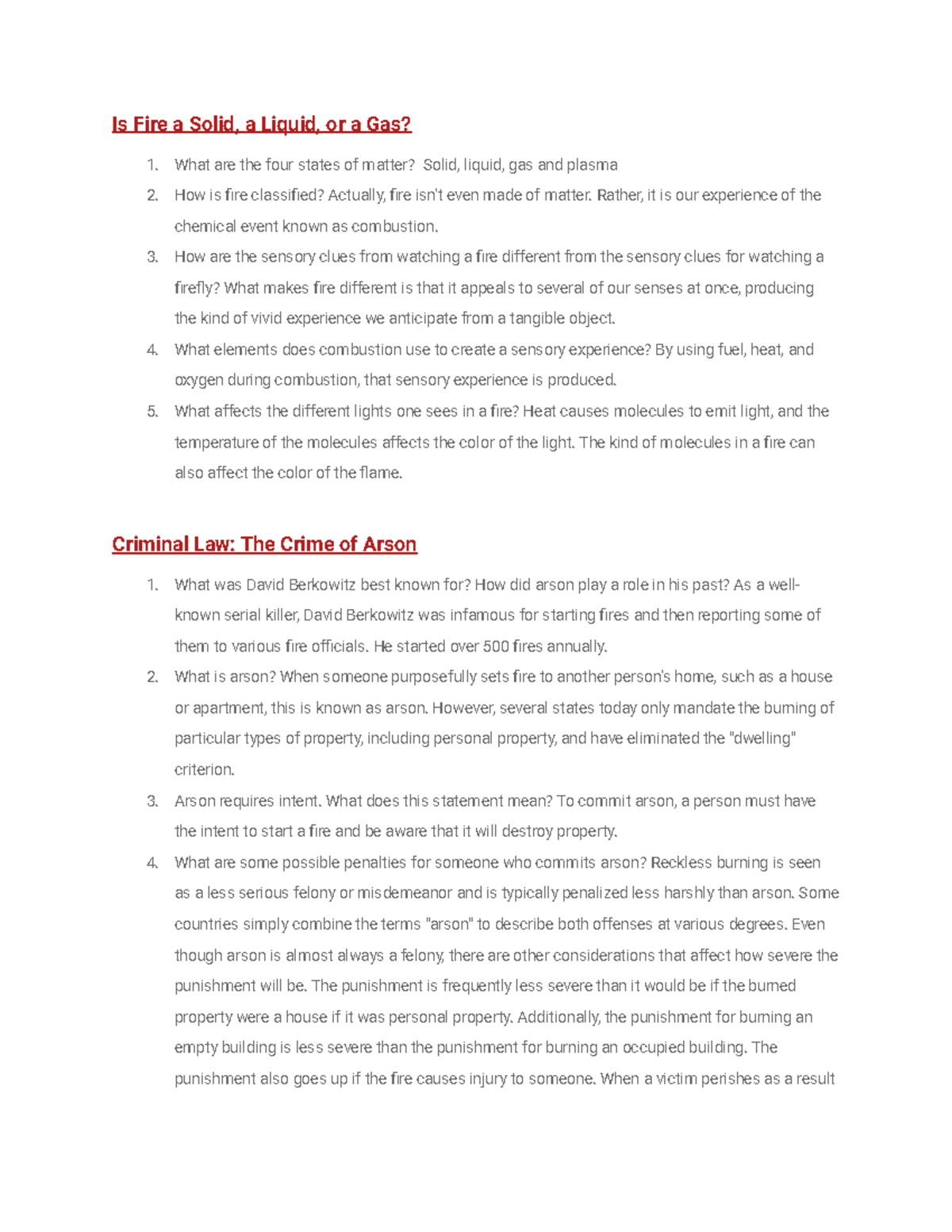 Unit 8 lab questions fs Forensic Science Is Fire a Solid, a Liquid