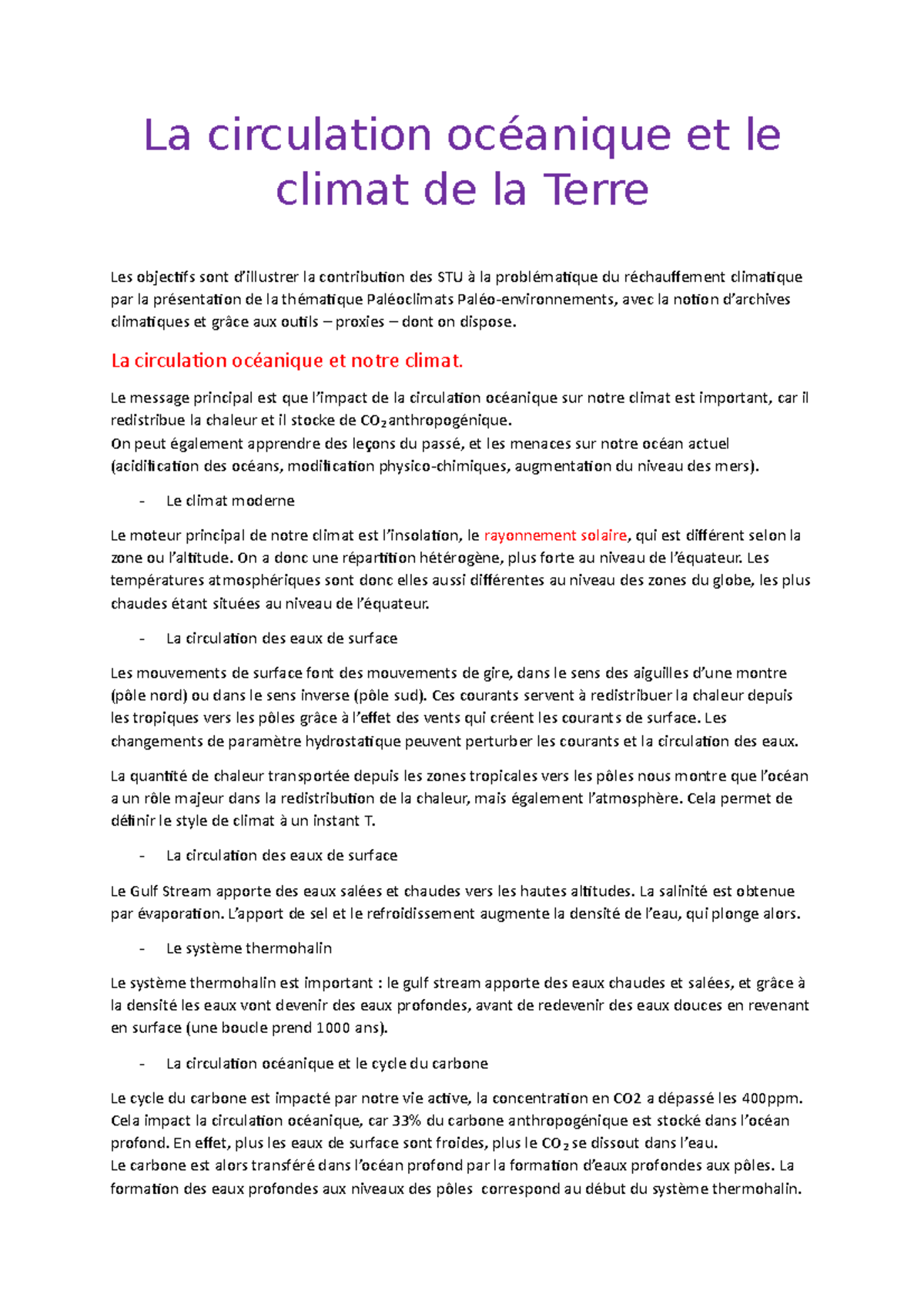 La circulation océanique et le climat de la Terre La circulation — free download