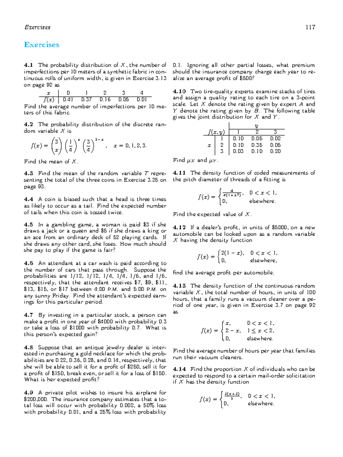 Exercises - Ch 4 - Mathematical Expectation - Exercises 117 Exercises 4 ...