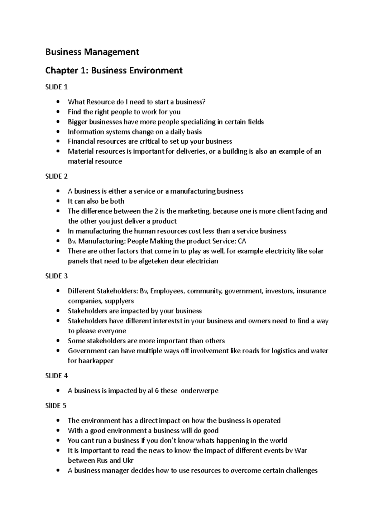 Chapter 1 - Good Notes - Business Management Chapter 1: Business ...