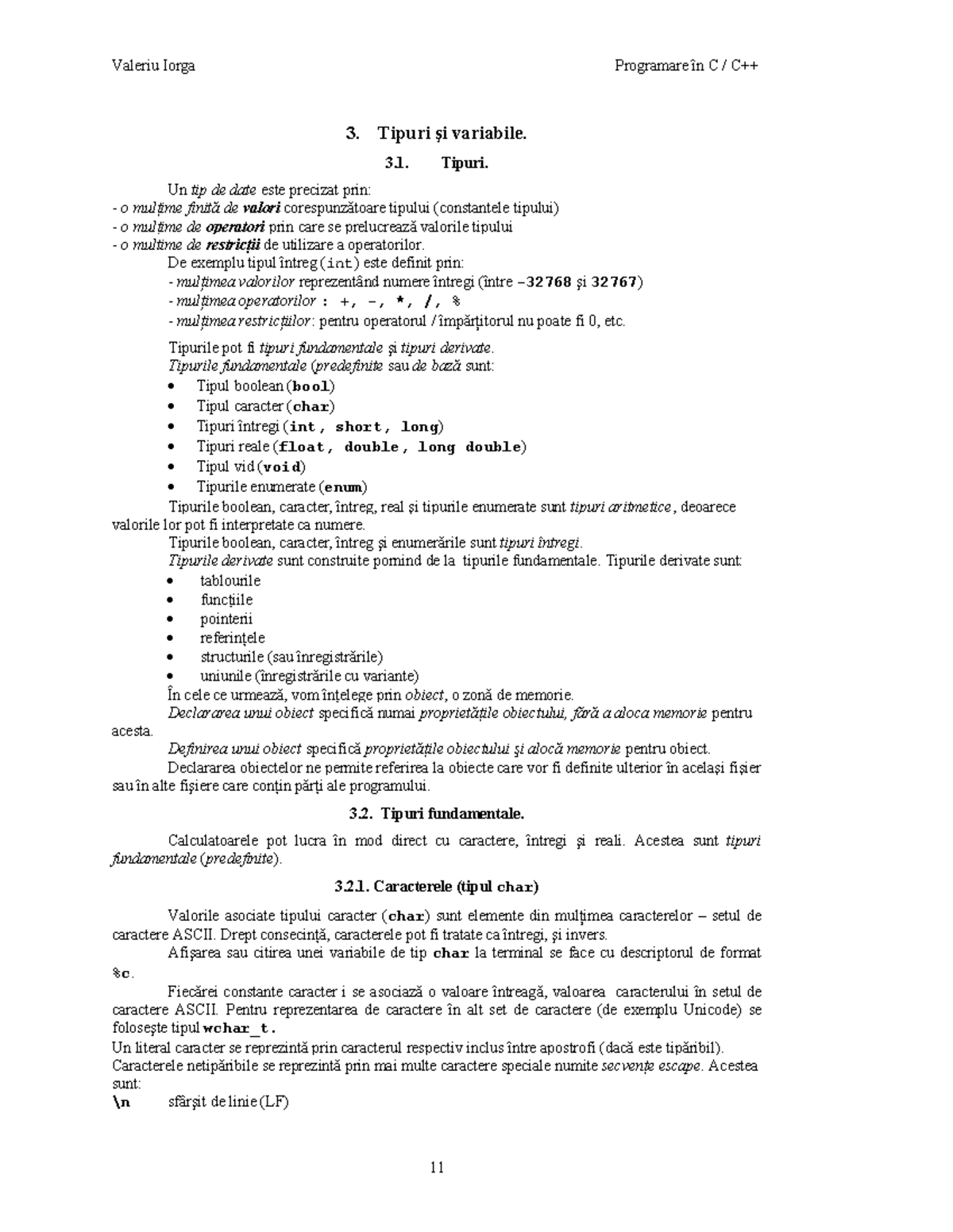 Curs2 tipuri variabile - Valeriu Iorga Programare în C / C++ 3. Tipuri ...