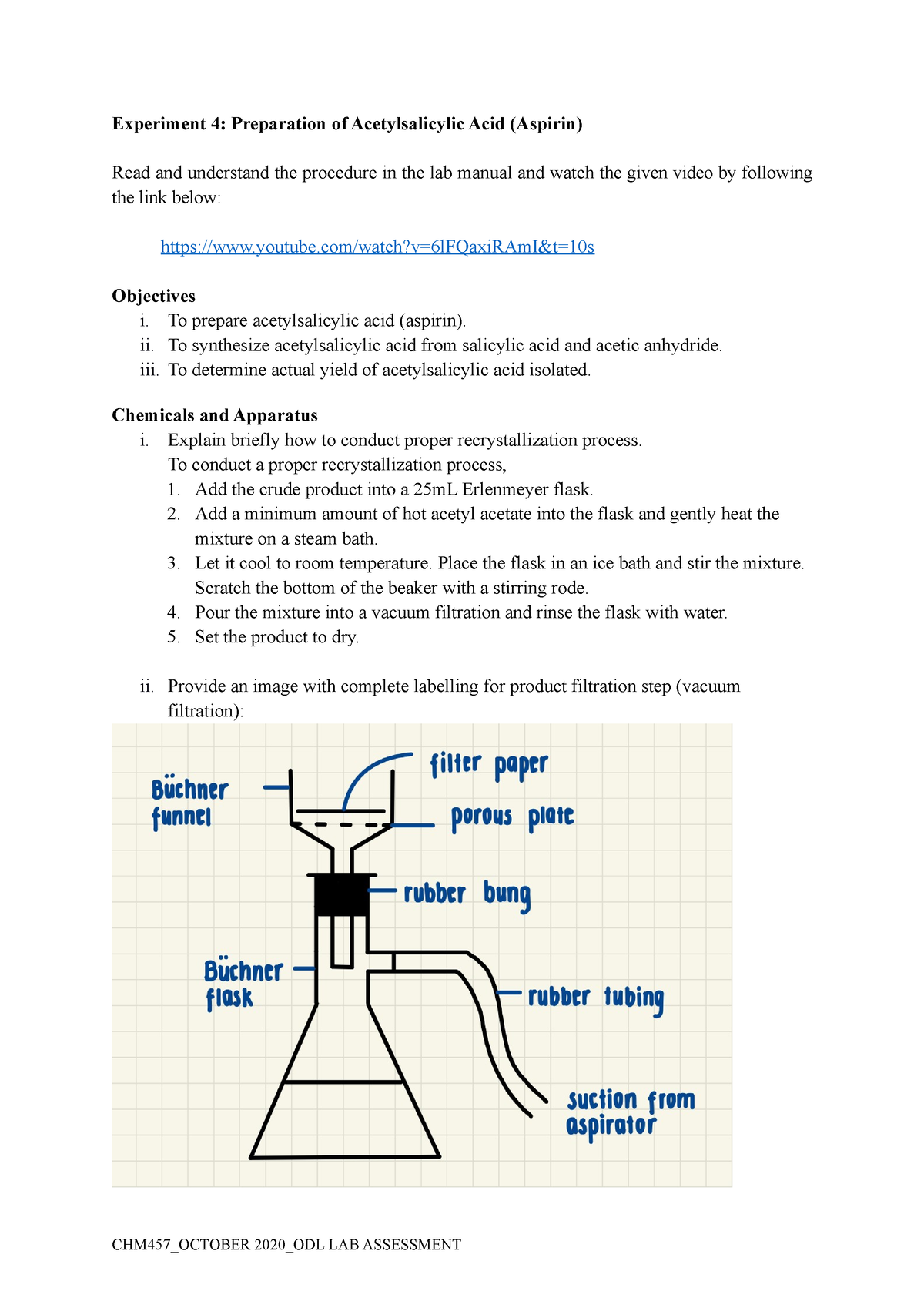 experiment on preparation of acetylsalicylic acid