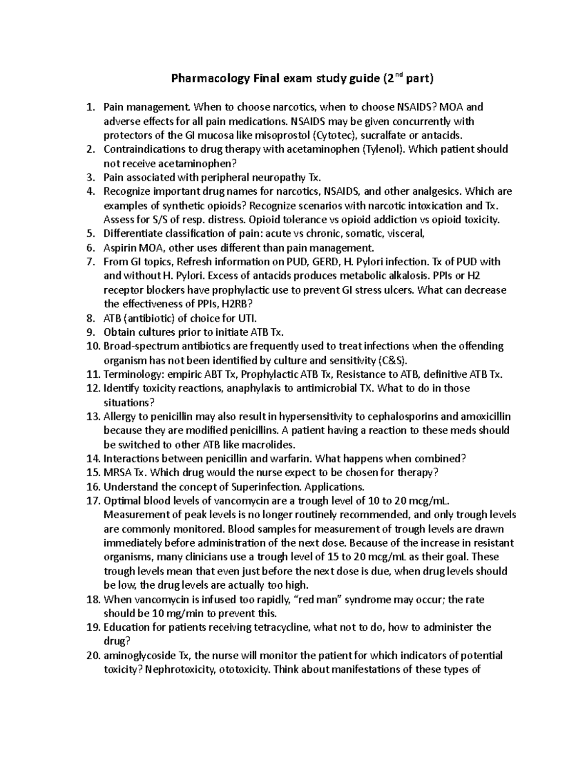 Pharmacology Final exam study guide - When to choose narcotics, when to ...