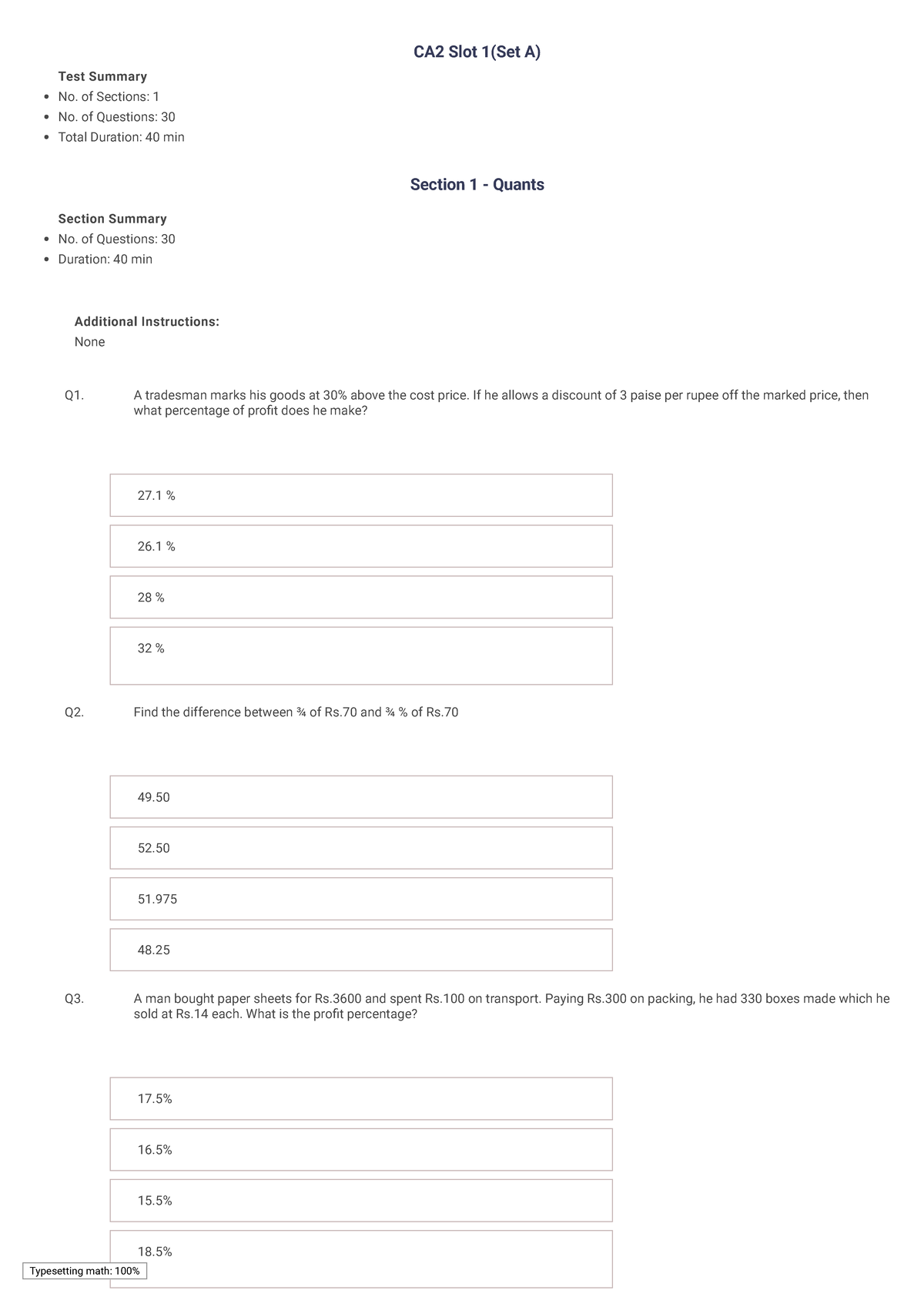 CA2 Test Paper 1 - Ca2 Ques - Test Summary CA2 Slot 1(Set A) No. Of ...