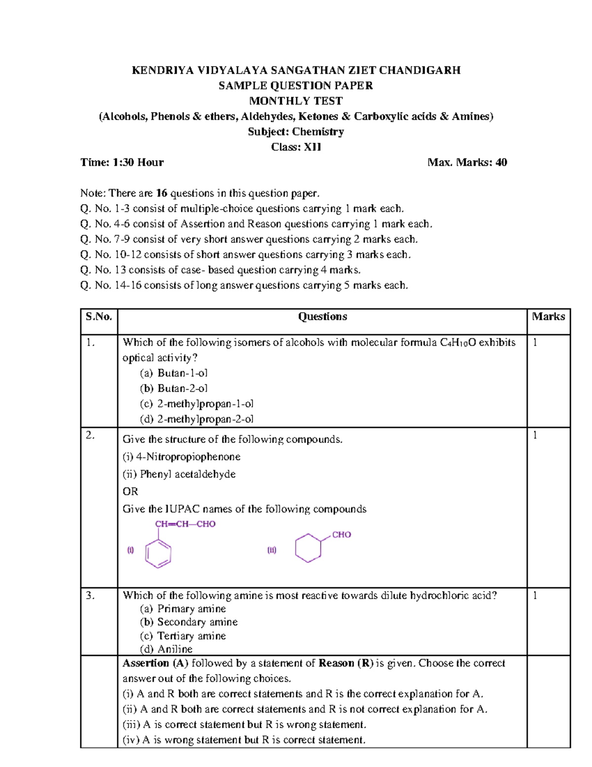 Monthly TEST XII Chemistry October 2023-24 - KENDRIYA VIDYALAYA ...