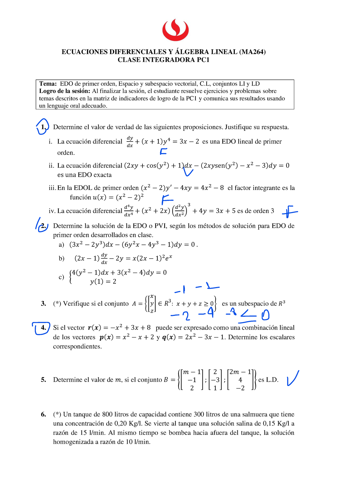 Clase Integradora PC1 - ECUACIONES DIFERENCIALES Y ÁLGEBRA LINEAL ...