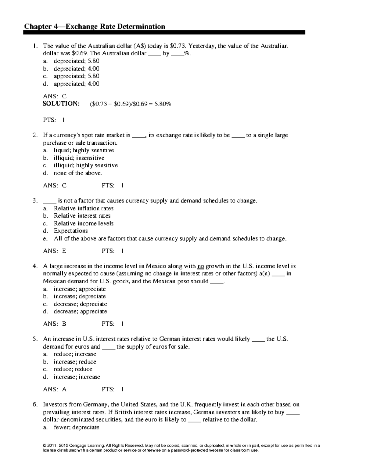 Quiz - Chapter 4 - © 2011, 2010 Cengage Learning. All Rights Reserved ...