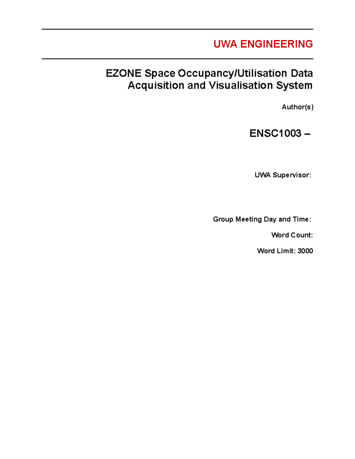 ENSC1003 - Ezone Report - UWA ENGINEERING EZONE Space Occupancy ...