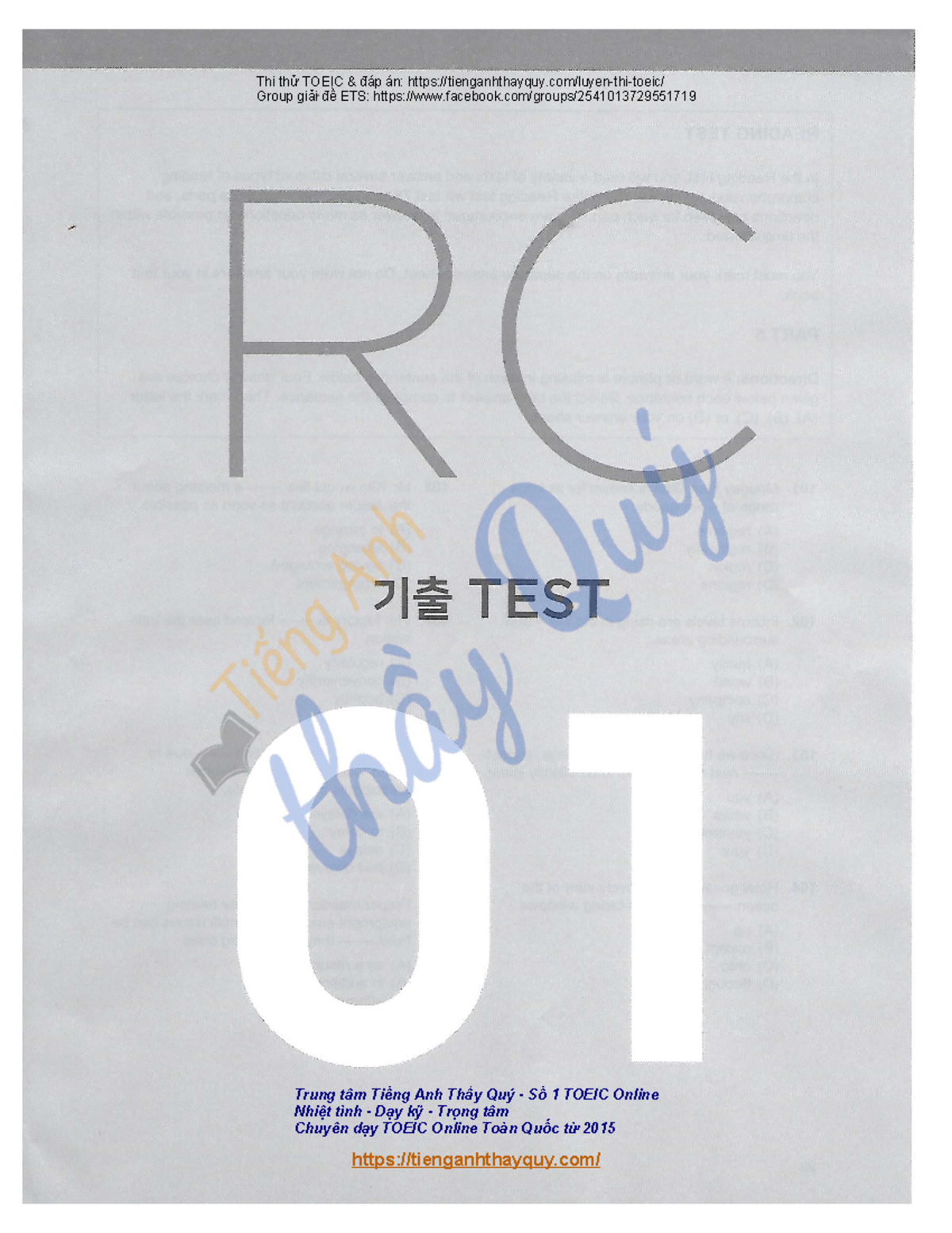 Test 01 - RC - test - Trung tâm Tiếng Anh Thầy Quý - Số 1 TOEIC Online ...