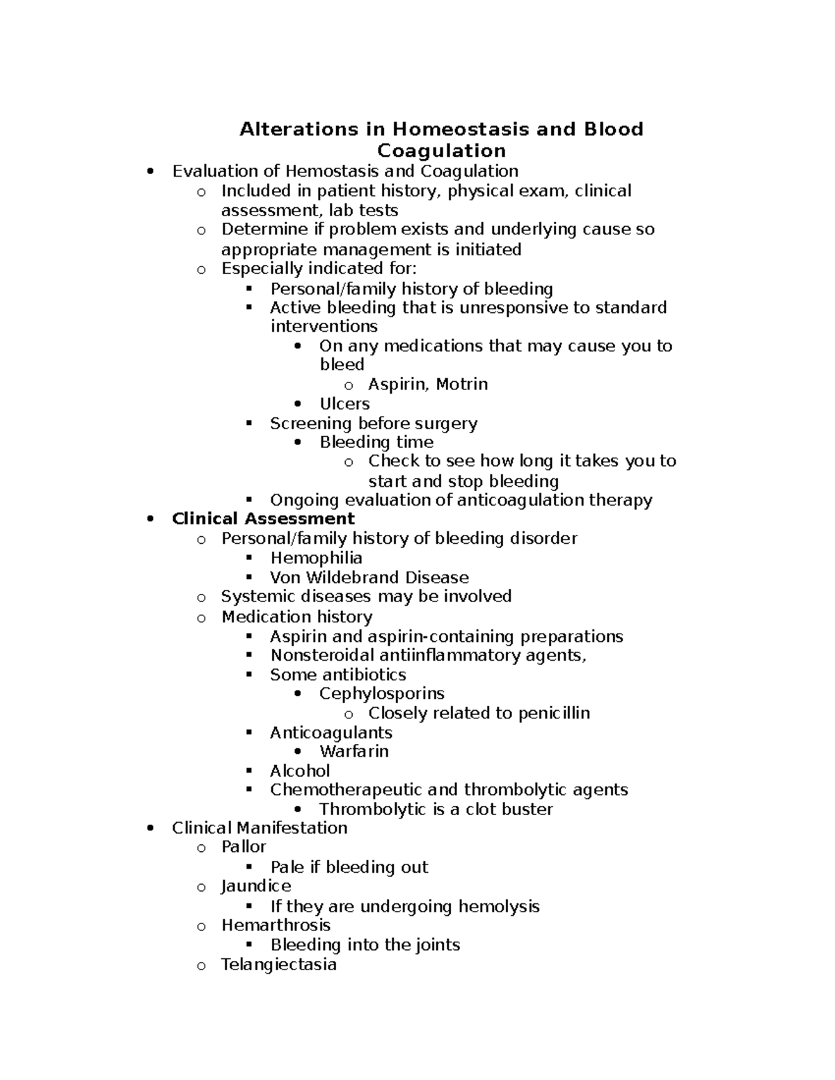 Homeostasis and Blood Coagulation - Alterations in Homeostasis and ...