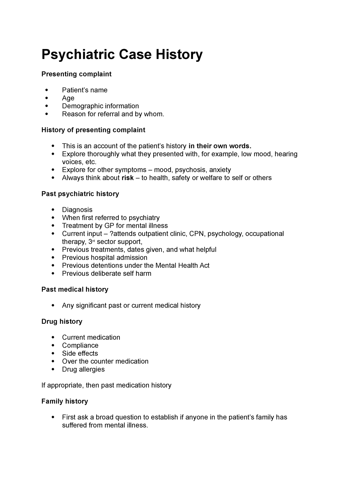 psychiatric history case study