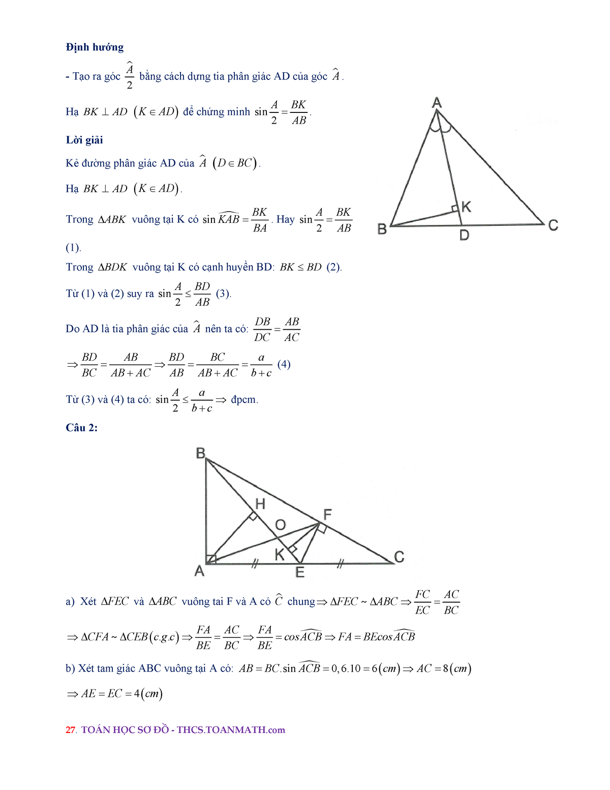 1 - HUST - TOÁN HỌC SƠ ĐỒ ‐ THCS.TOANMATH Định hướng Tạo ra góc 2 A ...