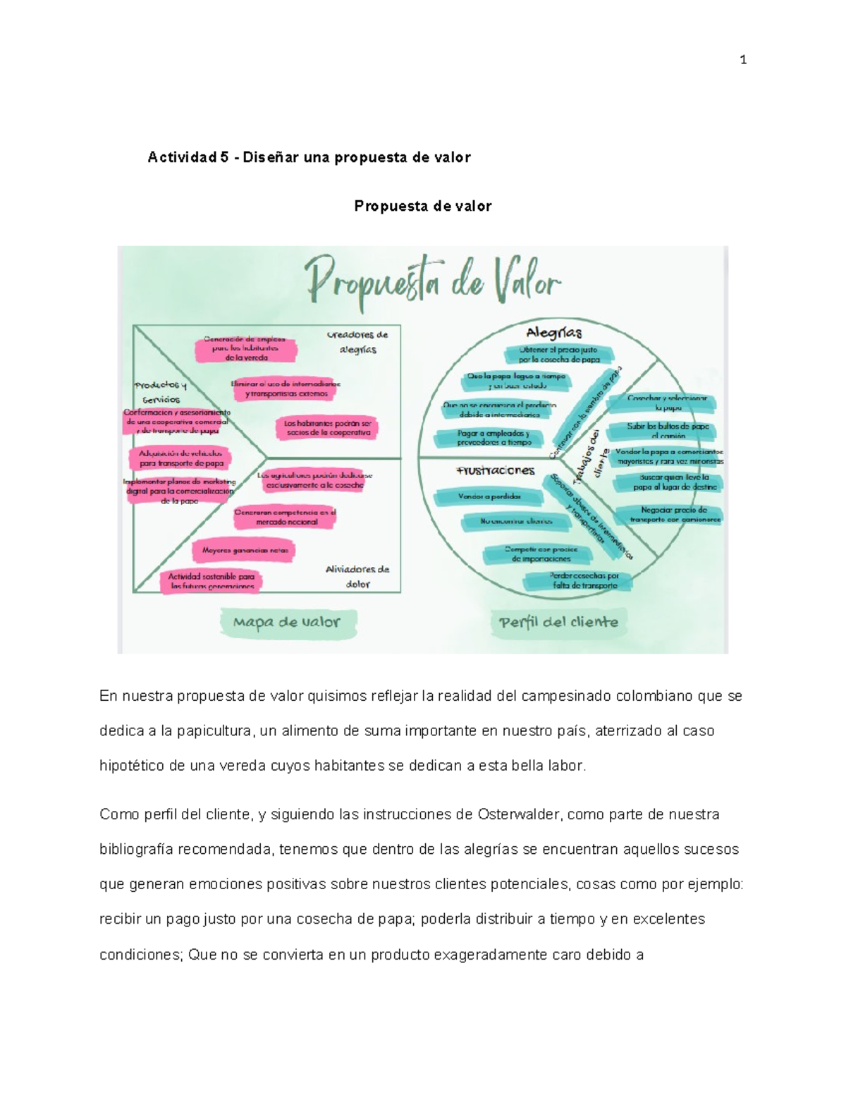 Propuesta de valor - Como perfil del cliente, y siguiendo las ...