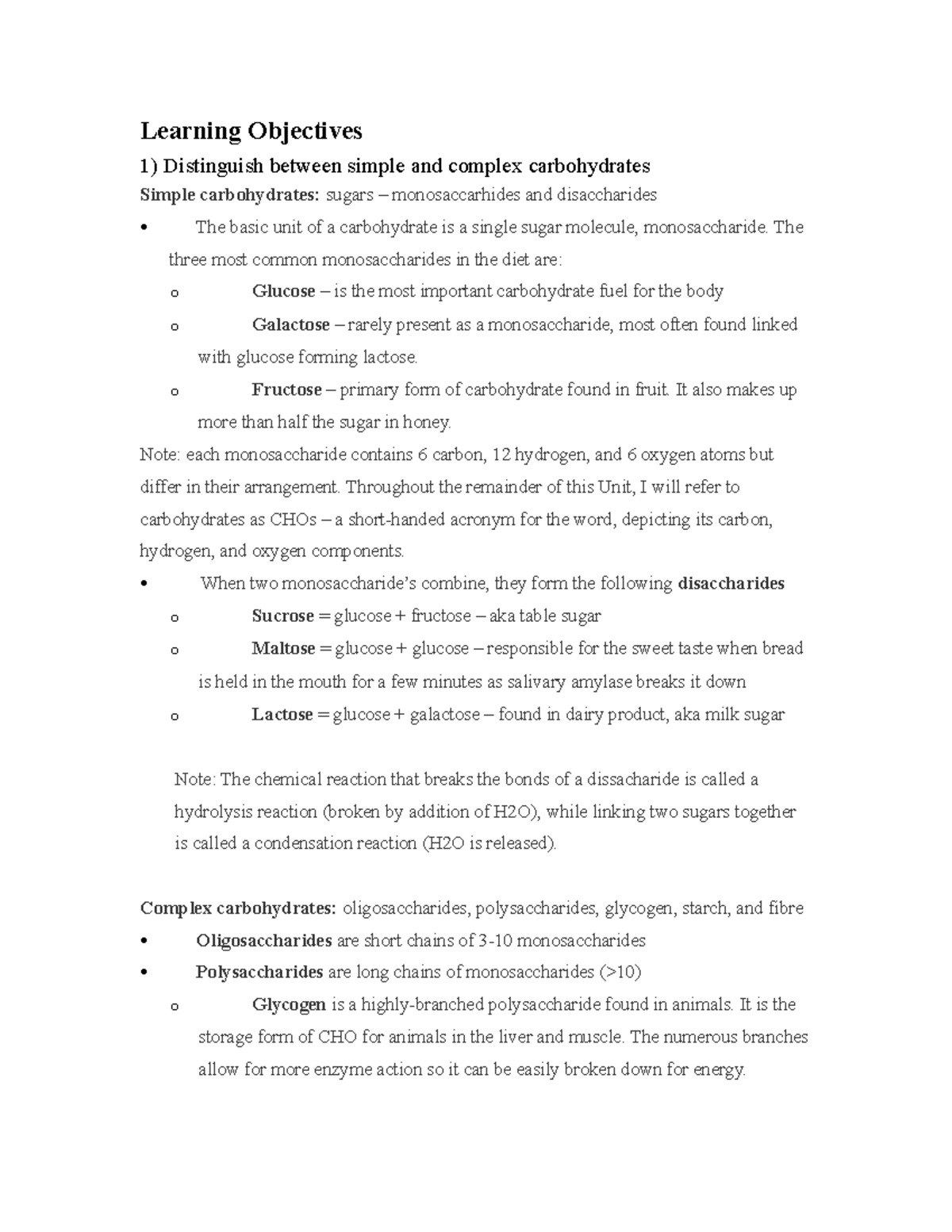 Unit 4 - Carbohydrates - Learning Objectives 1) Distinguish Between Simple  And Complex - Studocu Unit 4 - Carbohydrates - Learning Objectives 1) Distinguish Between Simple  And Complex - Studocu