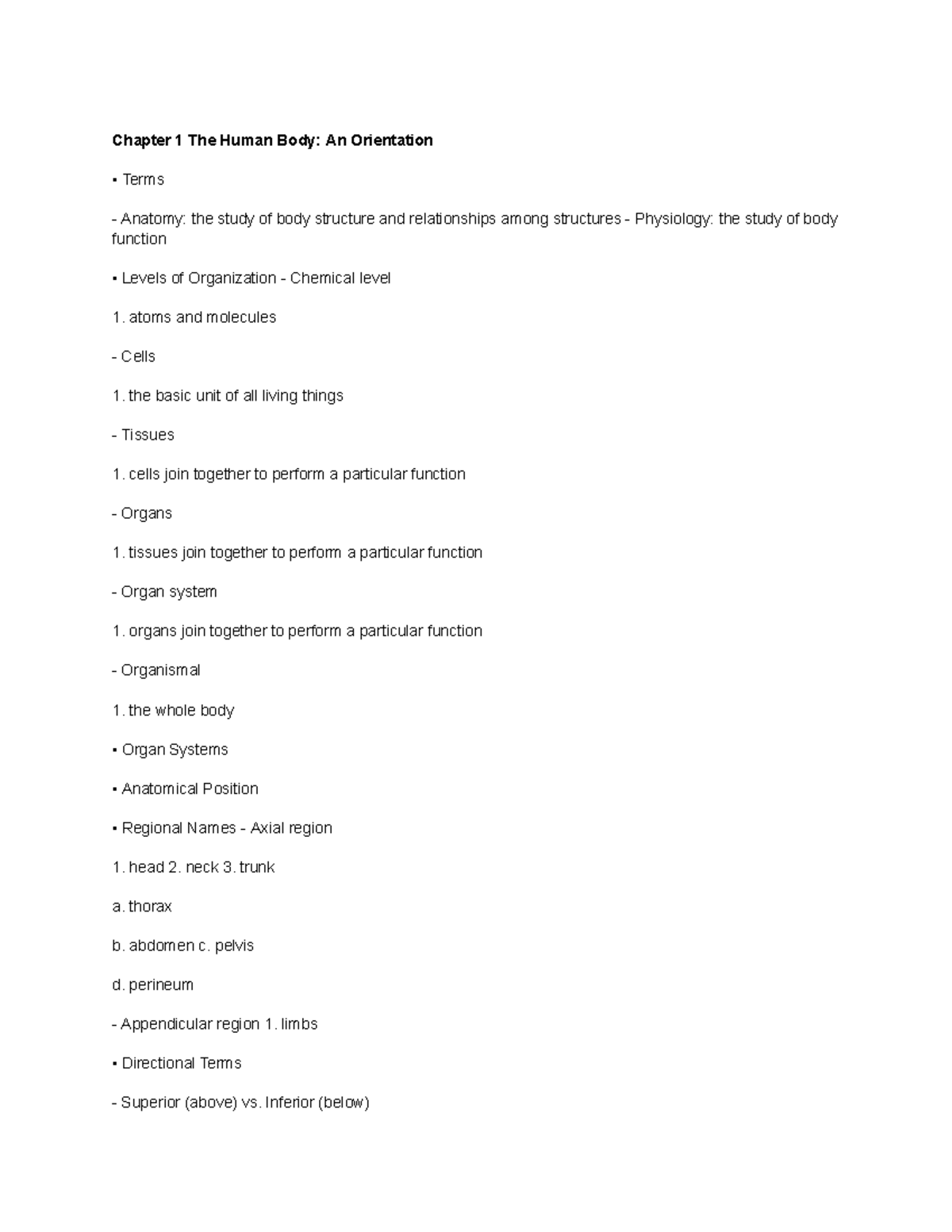 Anatomy Chp 1-4 Notes - Chapter 1 The Human Body: An Orientation Terms ...