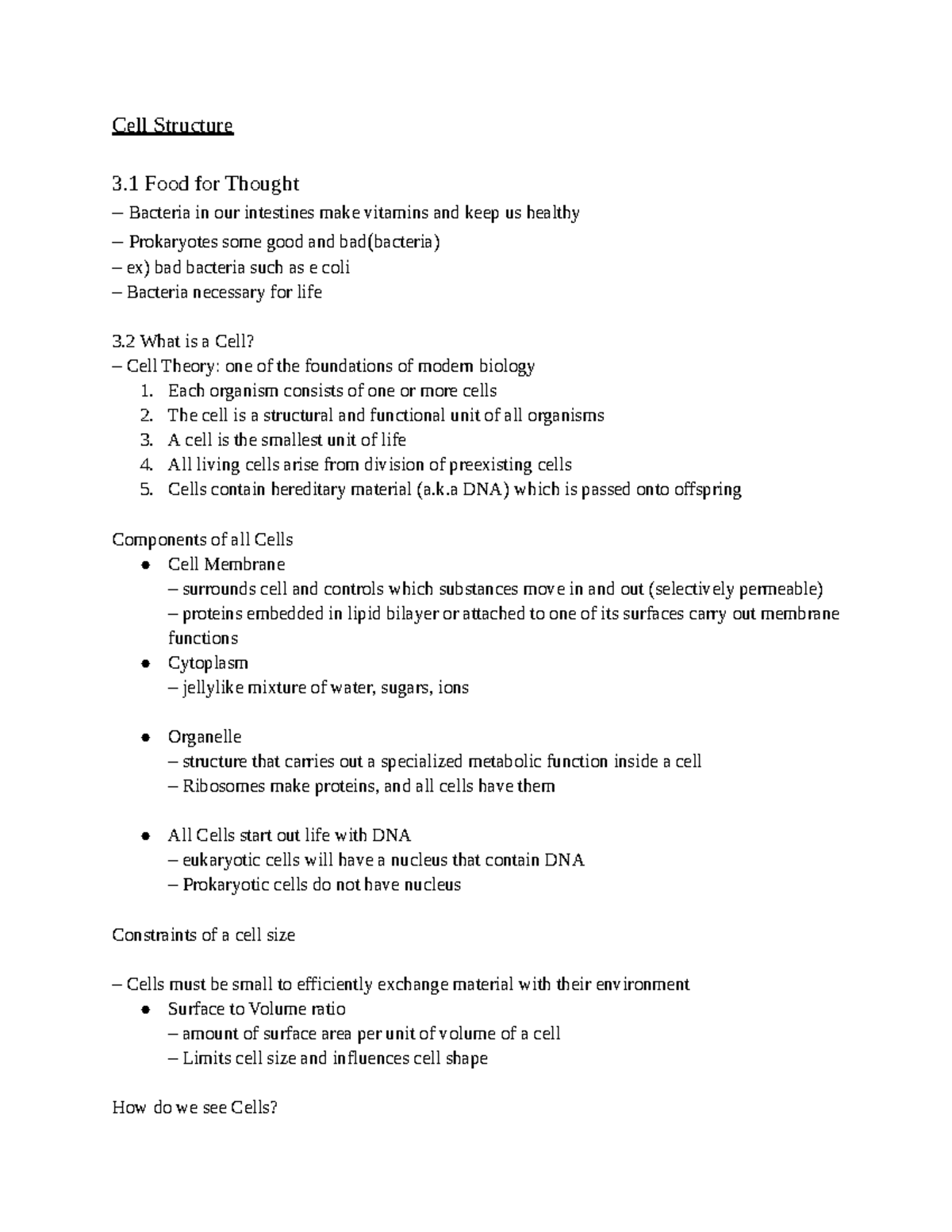 Chapter 3 Cell Strucutre - Google Docs - Cell Structure 3 Food for ...