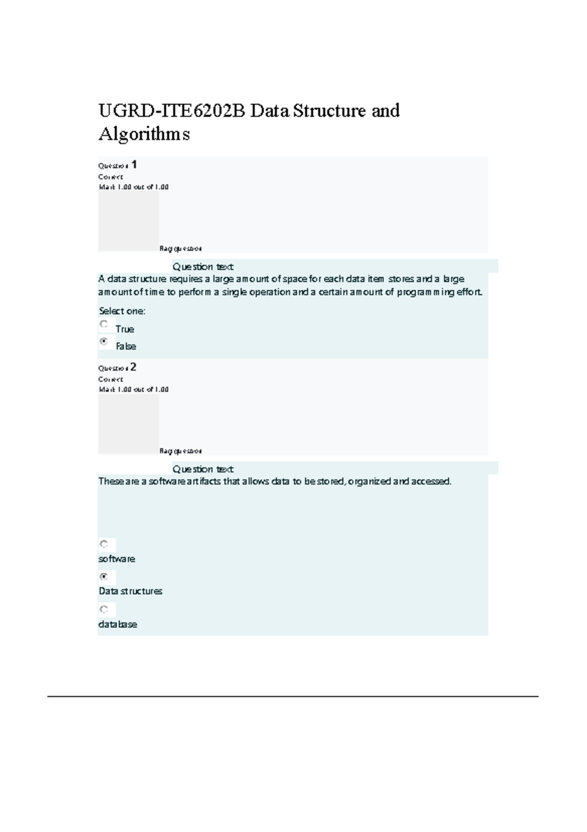 UGRD-ITE6202B Data Structure And Algorithms EXAM Answers - UGRD ...