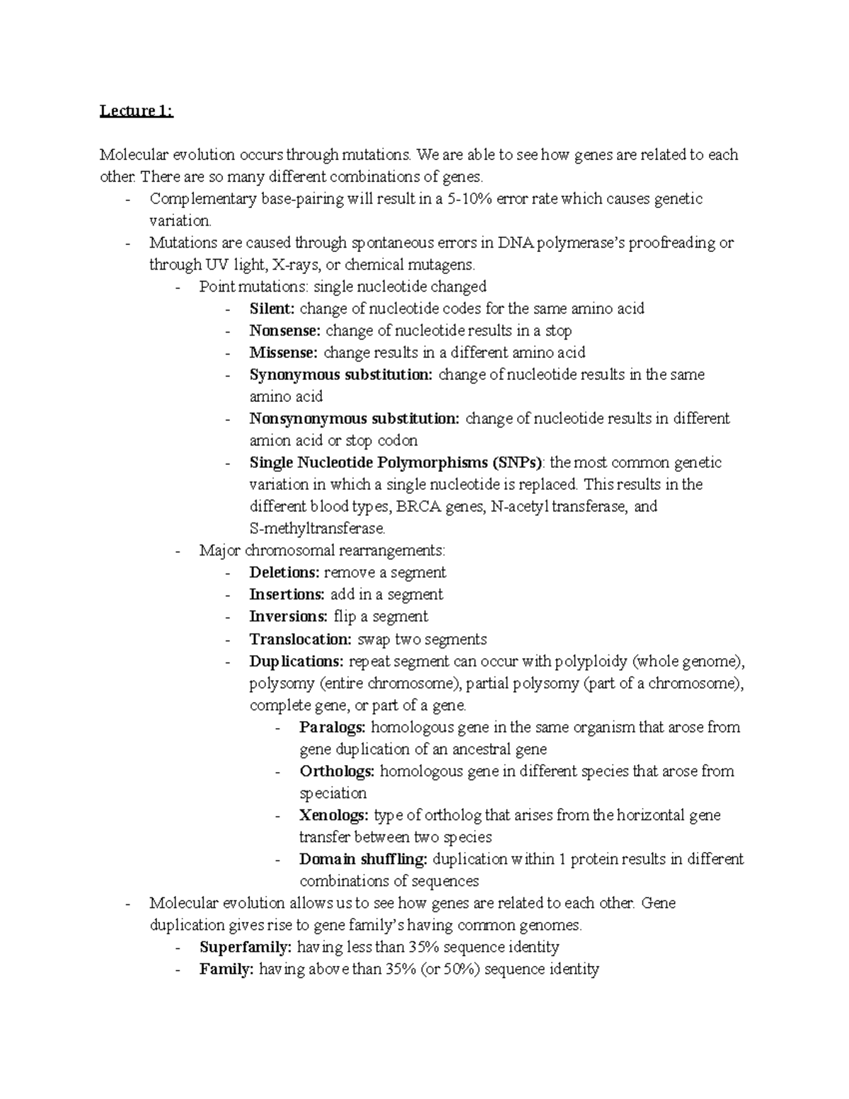 Exam 3 Review - Bioinformatics - Lecture 1: Molecular evolution occurs ...