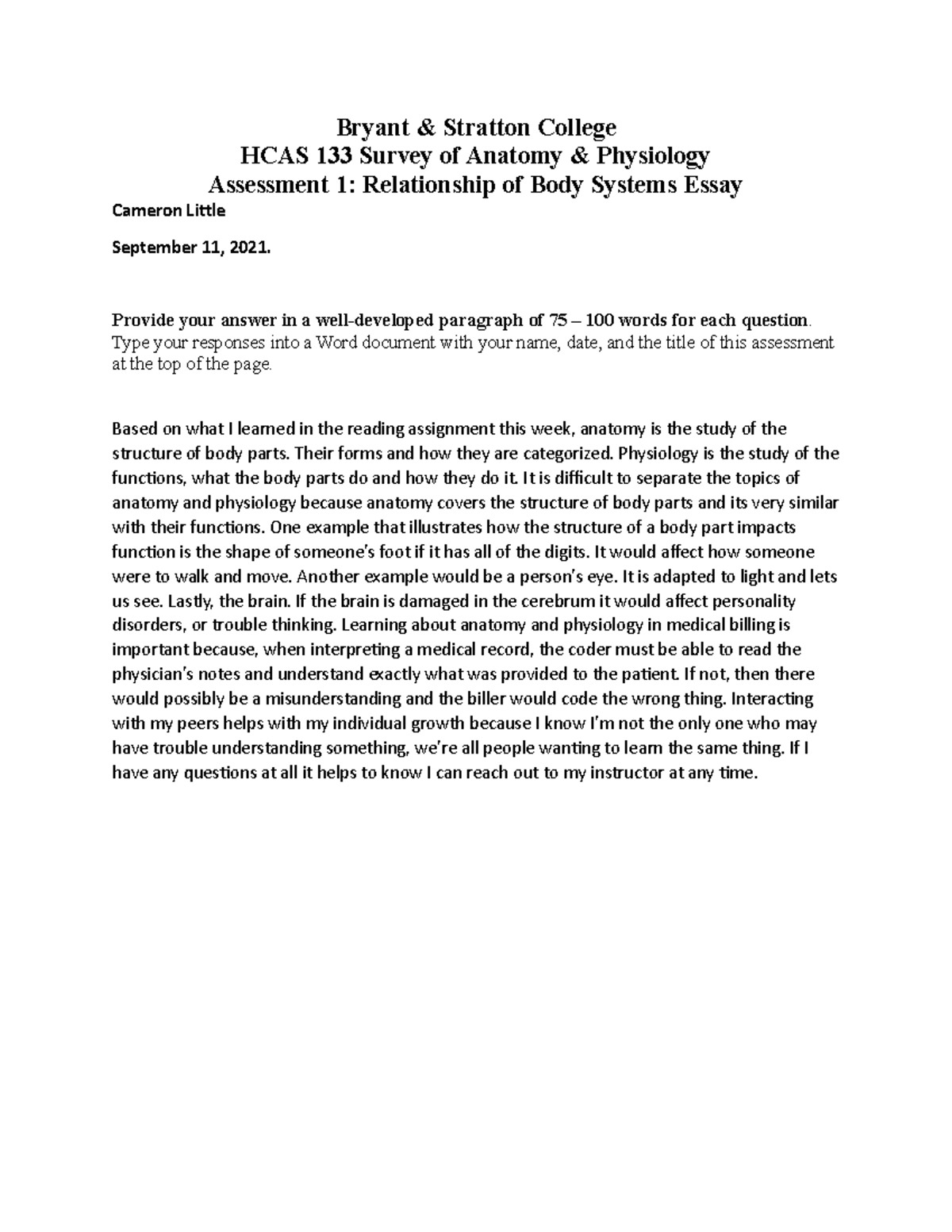 body systems essay