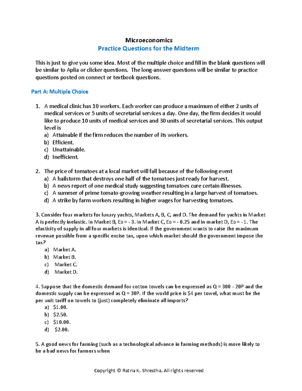 Sample Midterm 2018 - Microeconomics Practice Questions For The Midterm ...