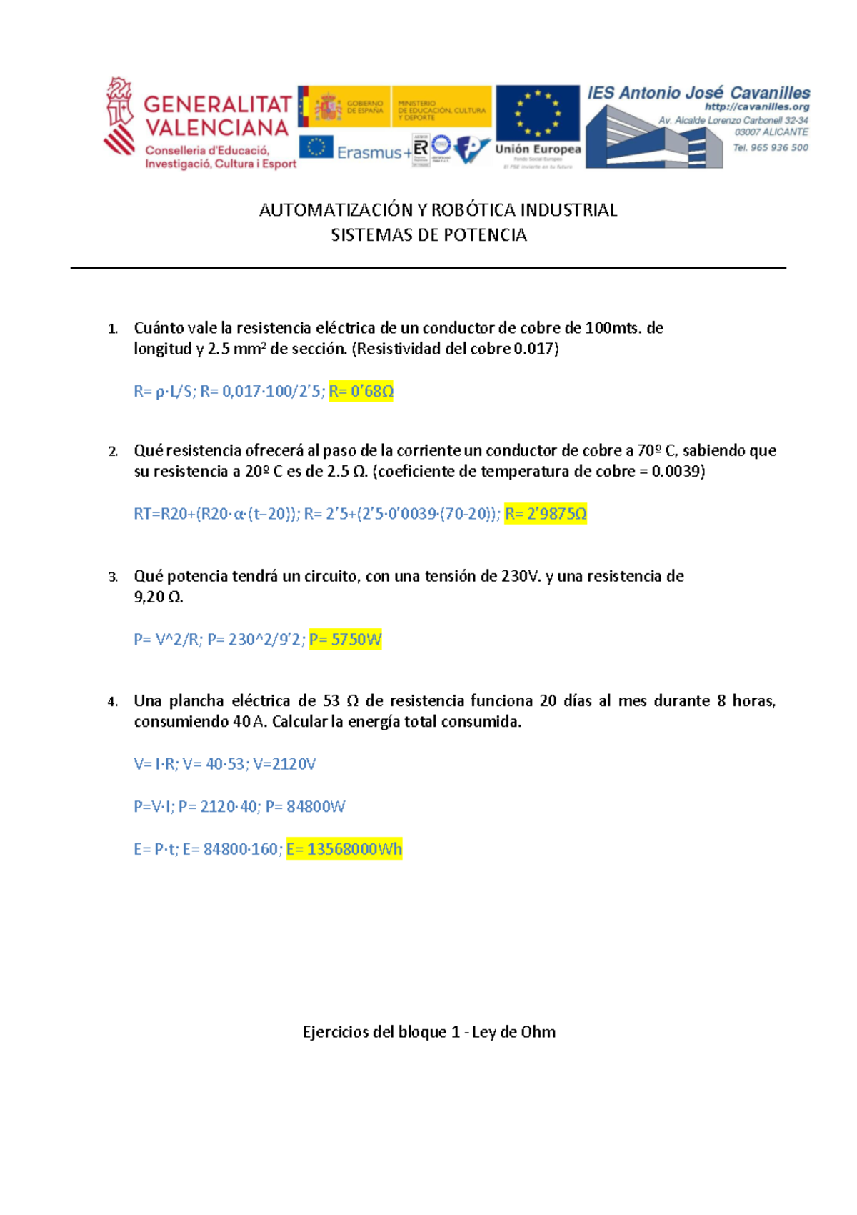Ejercicios ley de Ohm SP - AUTOMATIZACI”N Y ROB”TICA INDUSTRIAL ...