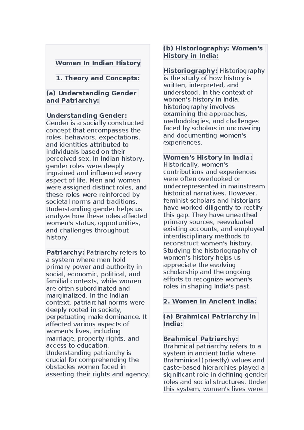 Women In Indian History - Theory and Concepts: (a) Understanding Gender ...