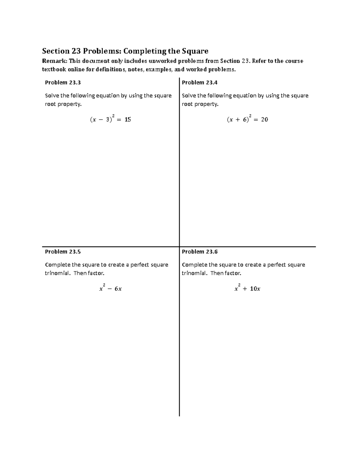 Section 23Problems 230322 140347007 - Section 23 Problems: Completing ...
