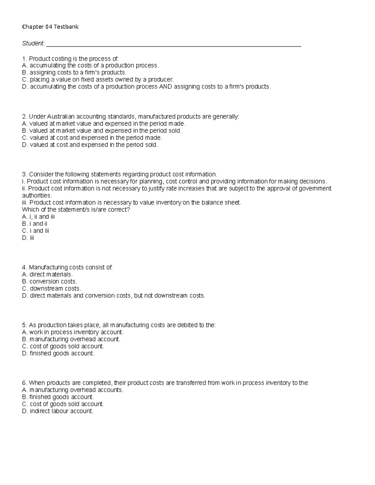 Test chapter-04- Chapter 04 Testbank Student: - Studocu