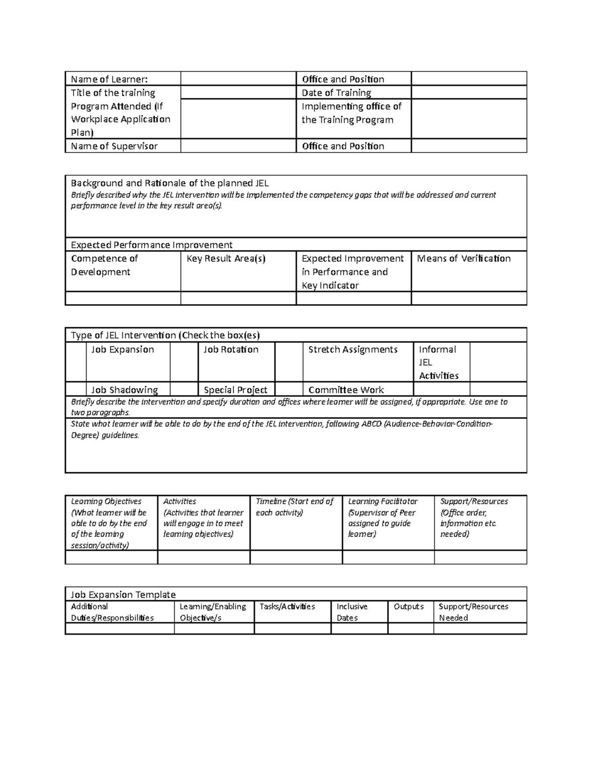 JEL-form - JEL - Name of Learner: Office and Position Title of the ...