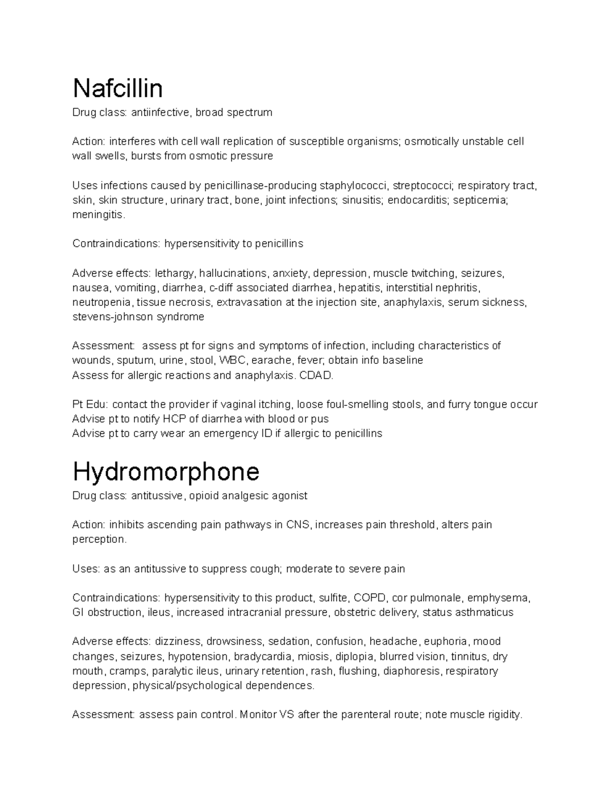 Nafcillin Hydromorphone Celecoxib Piroxicam Drug Class Action Uses