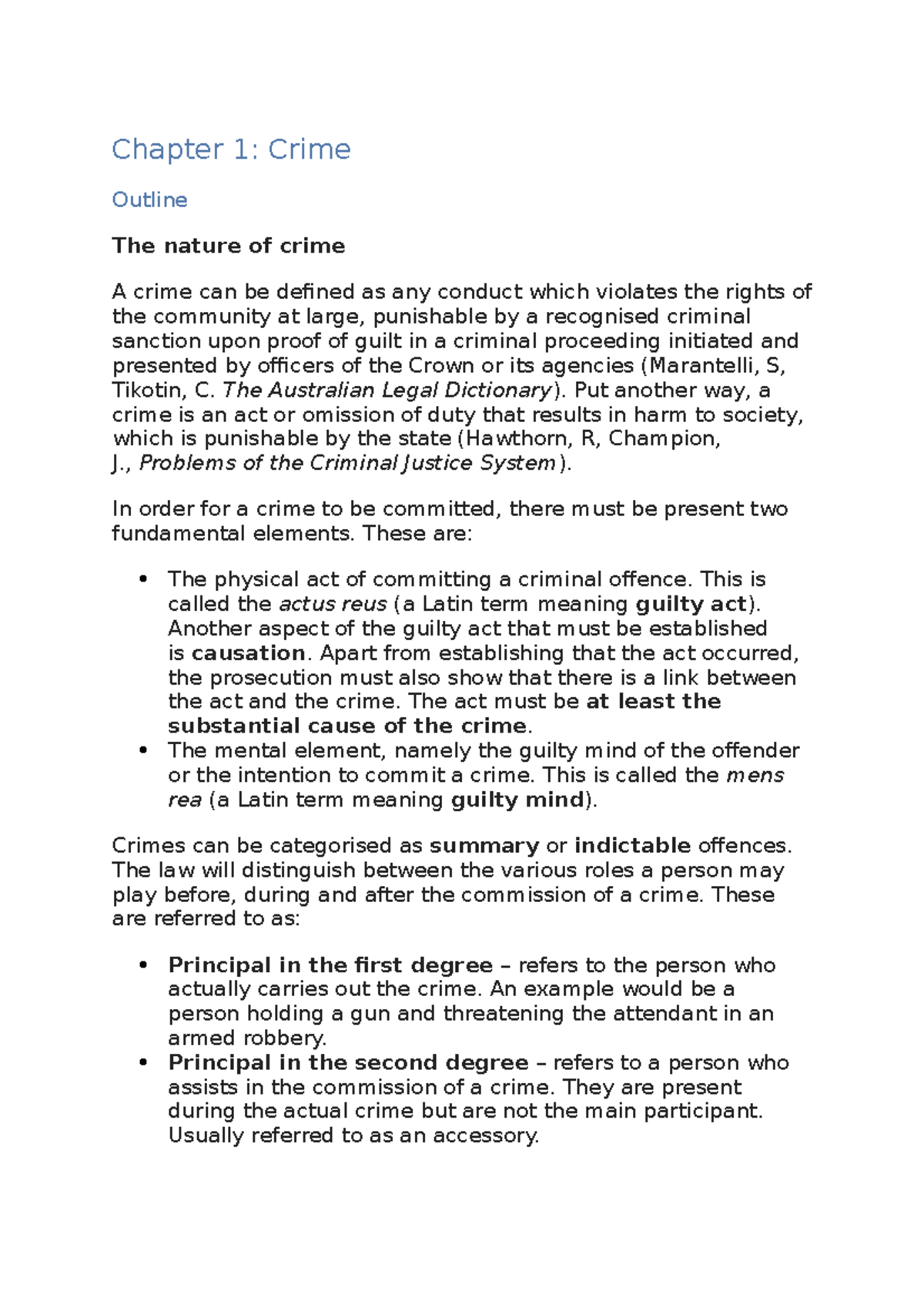 Legal book - Crime - Practice for crim - Chapter 1: Crime Outline The ...