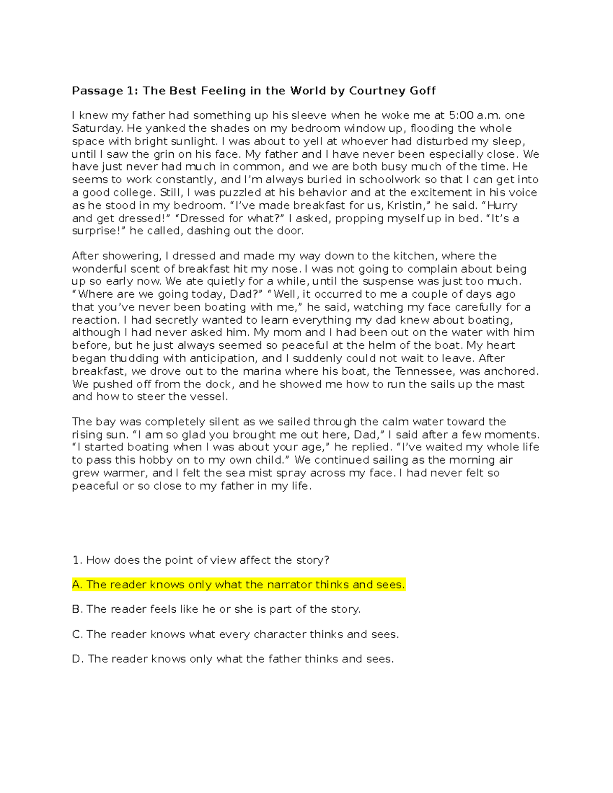 Final Exam Study Guide for World lit - Passage 1: The Best Feeling in ...