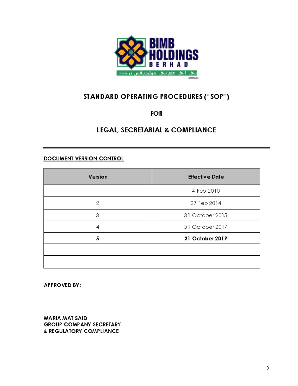 SOP for Legal Secretarial and Compliance STANDARD OPERATING PROCEDURES (“SOP”) FOR LEGAL