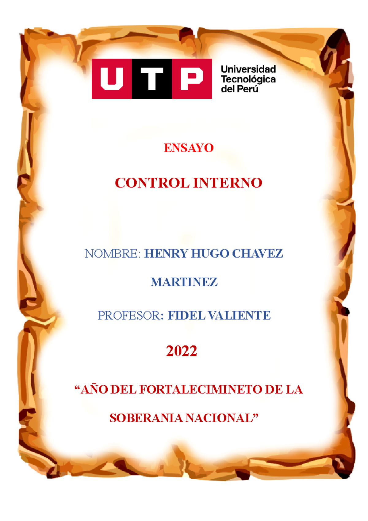 Ensayo DEL COSO 2013 (5 Componentes) - ENSAYO CONTROL INTERNO NOMBRE ...