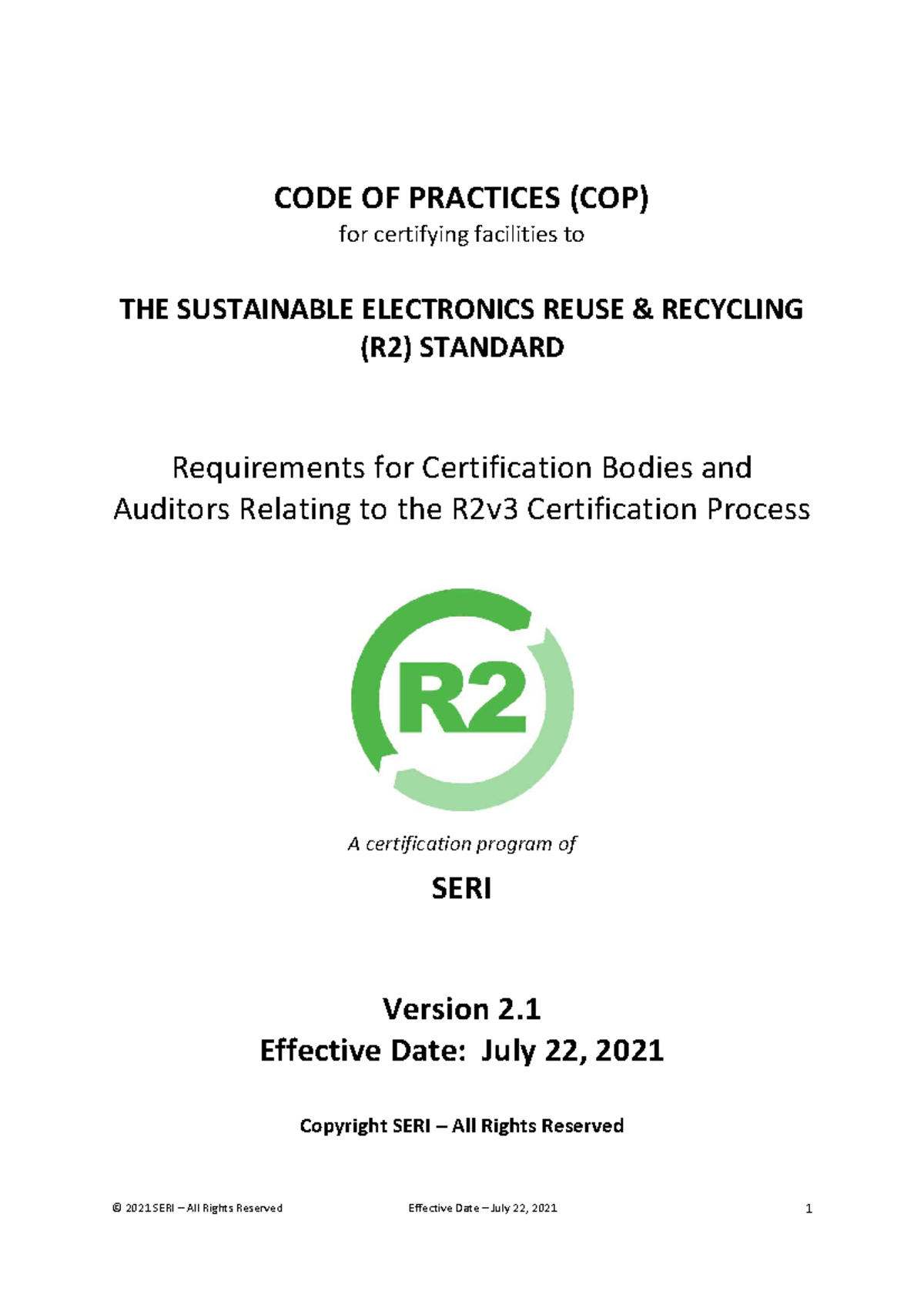 SERI R2v3 COP Version 2 - CODE OF PRACTICES (COP) for certifying ...