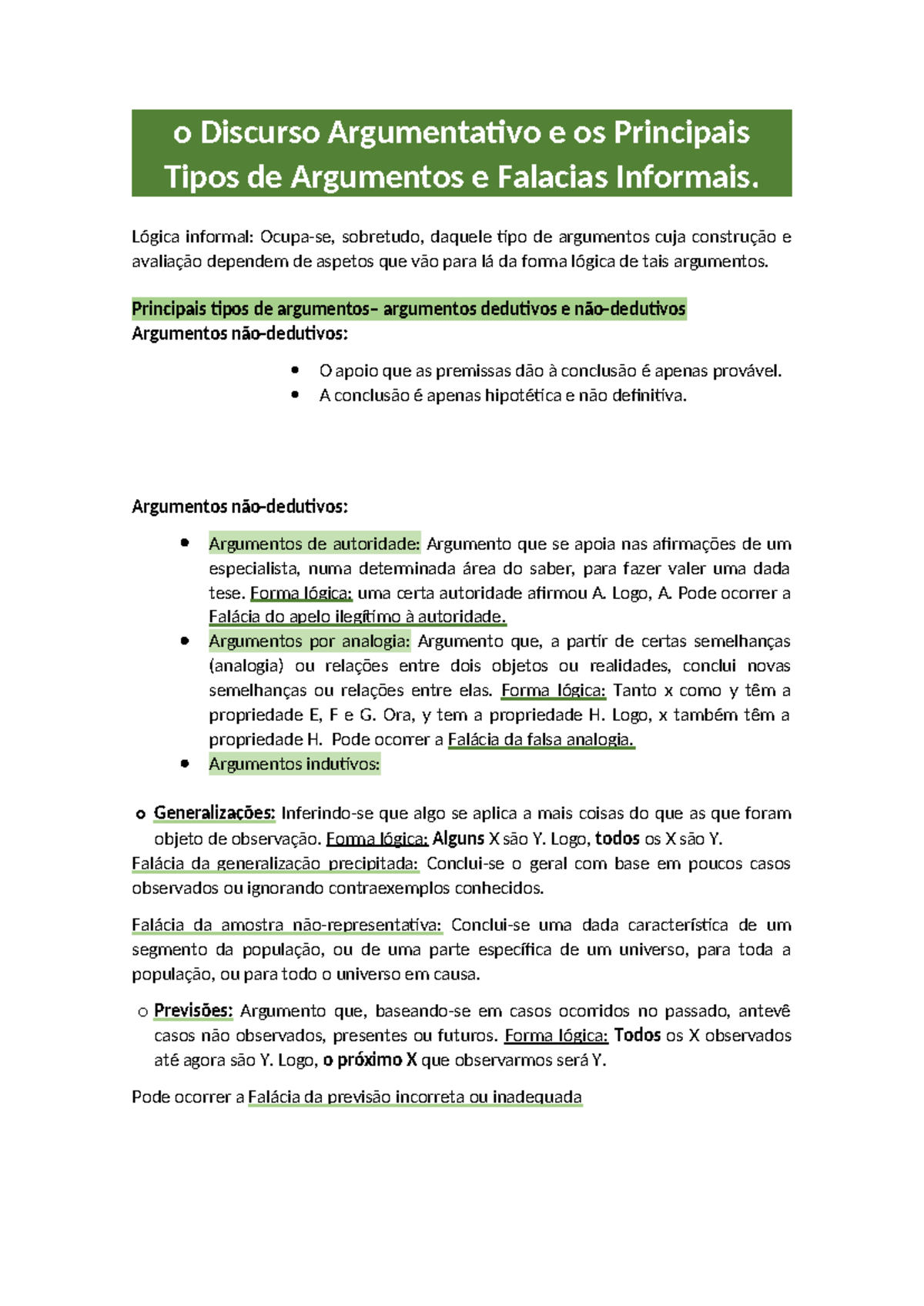 O Discurso Argumentativo e os Principais Tipos de Argumentos e Falacias ...