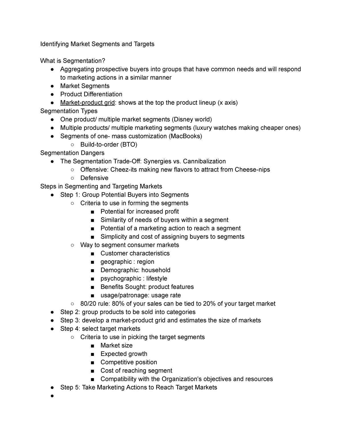 MKTG CH 9 - Google Docs - Lecture notes 4 - Identifying Market Segments ...